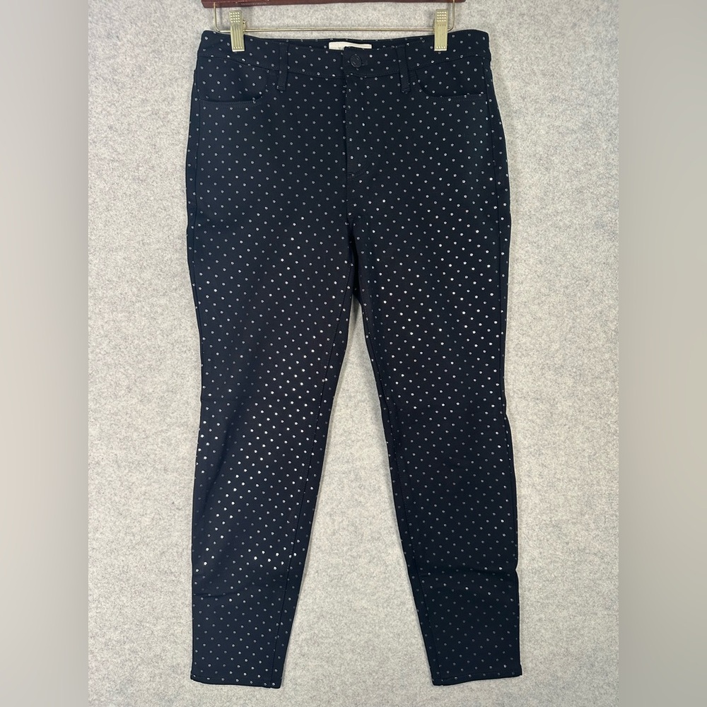 Talbots Petites 6P black metallic shimmery flowers Slim Stretch Chinos Pants